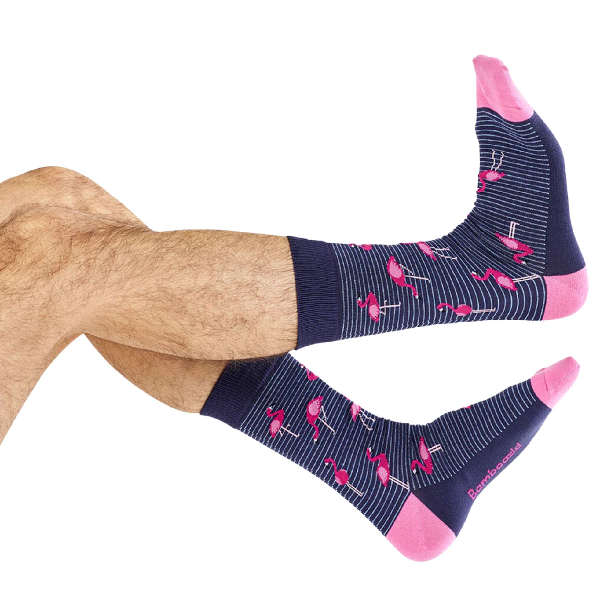 Mens Navy Flamingo Bamboo Sock Socks Bamboozld