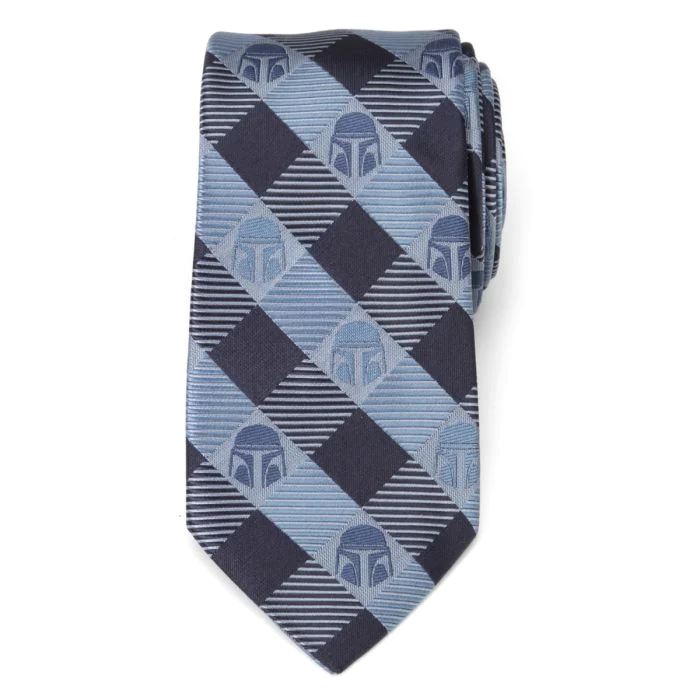 Star Wars Mando Helmet Check Blue Men's Tie Ties Star Wars