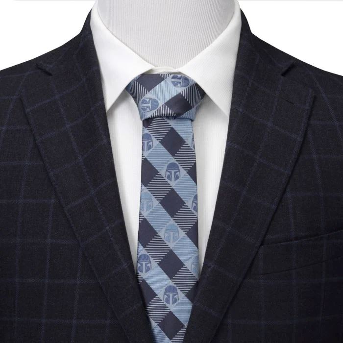 Star Wars Mando Helmet Check Blue Men's Tie Ties Star Wars