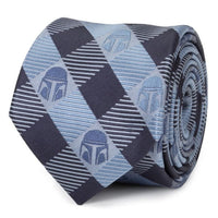 Star Wars Mando Helmet Check Blue Men's Tie Ties Star Wars