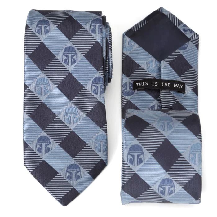 Star Wars Mando Helmet Check Blue Men's Tie Ties Star Wars