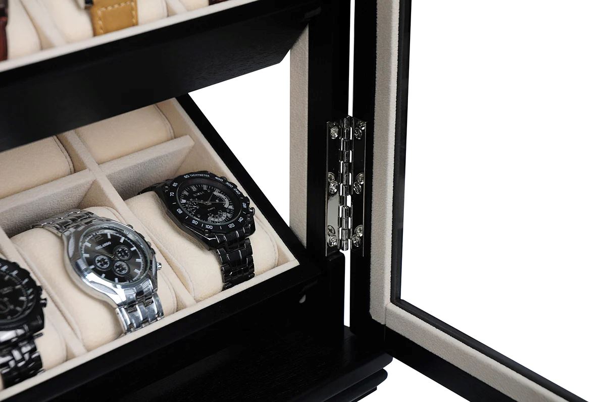Black Wooden Watch Cabinet for 18 watches Watch Boxes Clinks