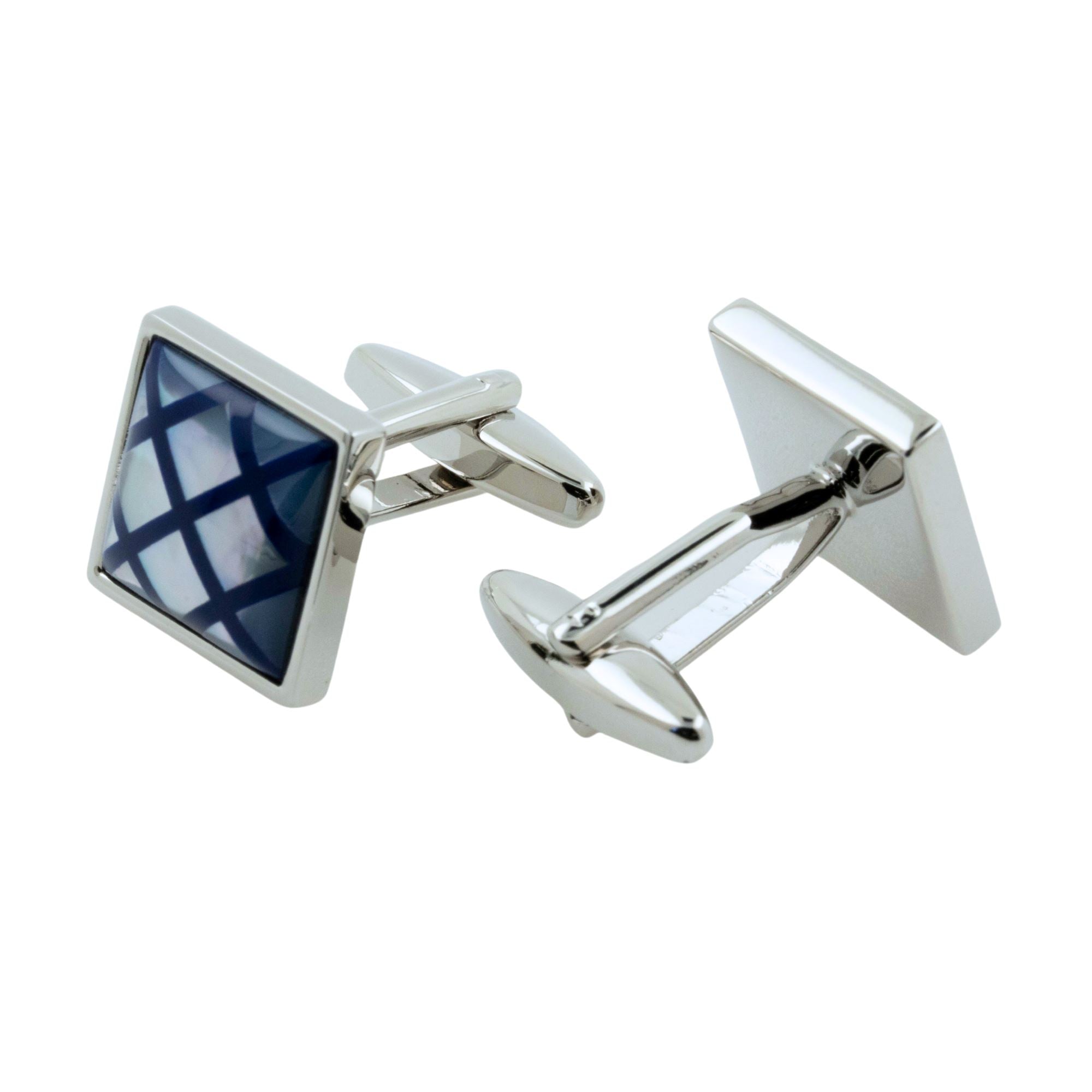 Navy Blue Crisscross on Mother of Pearl Cufflinks Classic & Modern Cufflinks Clinks Australia