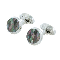 Black Diamond Mosaic Mother of Pearl in Round Silver Cufflinks Classic & Modern Cufflinks Clinks Australia