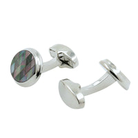 Black Diamond Mosaic Mother of Pearl in Round Silver Cufflinks Classic & Modern Cufflinks Clinks Australia