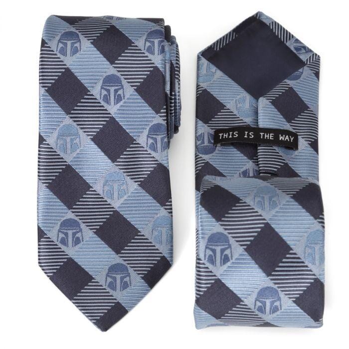 Star Wars Mando Helmet Check Blue Men's Tie Ties Star Wars