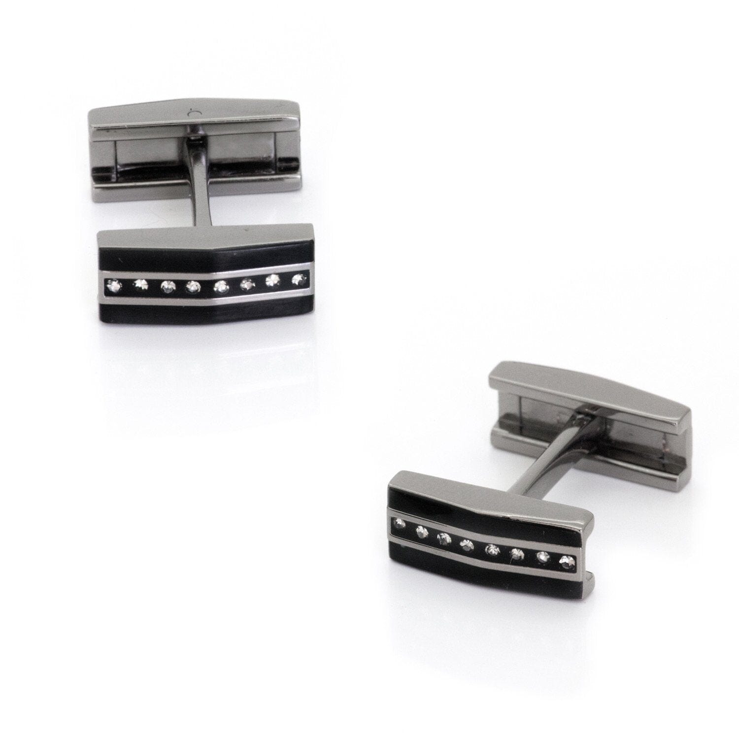 Black Gunmetal and Crystal Fold Flat Cufflinks Classic & Modern Cufflinks Clinks Australia