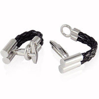 Silver Black Leather Wrap Around Cufflinks Classic & Modern Cufflinks Clinks Australia