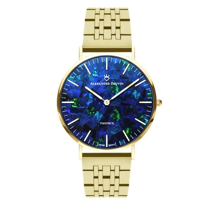 Classic Ridge Blue Swiss Opal Watch 40MM with Gold Jubilee Strap Watches Clinks