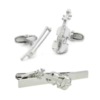 Violin Silver Cufflinks & Tie Clip Set Gift Set Clinks Australia Default