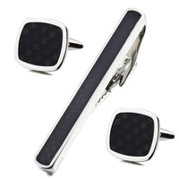 Black Woven Pattern Cufflink and Tie Clip Set Gift Set Clinks Australia