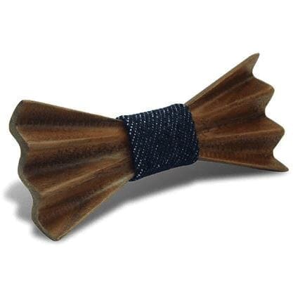 Dark Wood 3D Accordion Style Kids Bow Tie in Blue Denim Bow Ties Clinks
