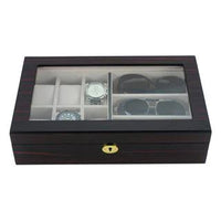 Ebony Wooden Watch Box for 6 Watches + 3 Sunglasses Watch Boxes Clinks