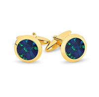 Australian Round Opal Cufflinks (Blue Yellow Gold) Classic & Modern Cufflinks Clinks Australia Default