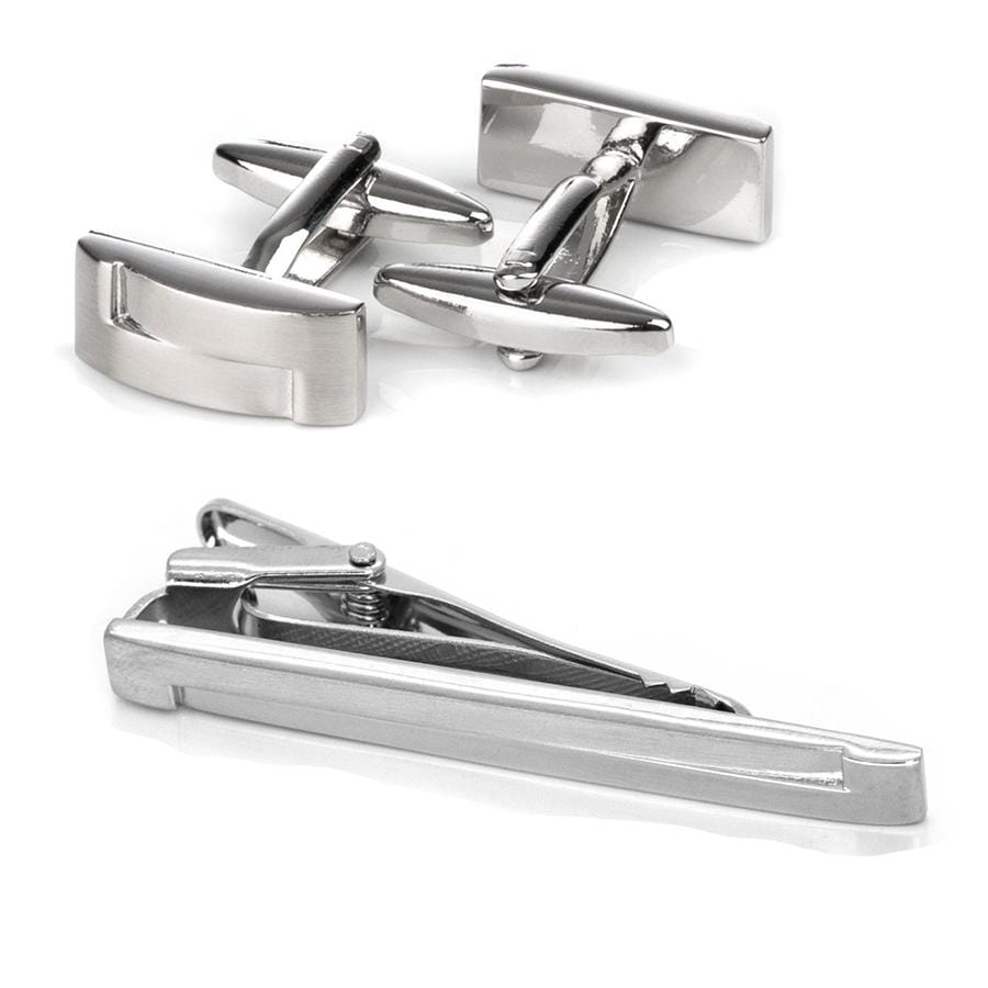 Silver Interlinked Cufflinks & Tie Clip Set Gift Set Clinks Australia Default