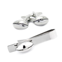 Footy / Rugby Football Silver Cufflinks & Tie Bar Set Gift Set Clinks Australia Default