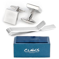 Brushed Silver Cufflinks & Tie Bar Set Gift Set Clinks Australia