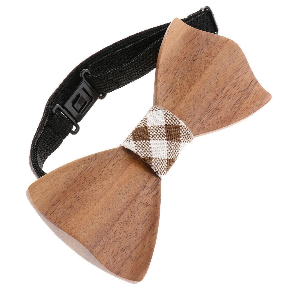 Dark Wood Check Fabric Adult Bow Tie Bow Ties Clinks