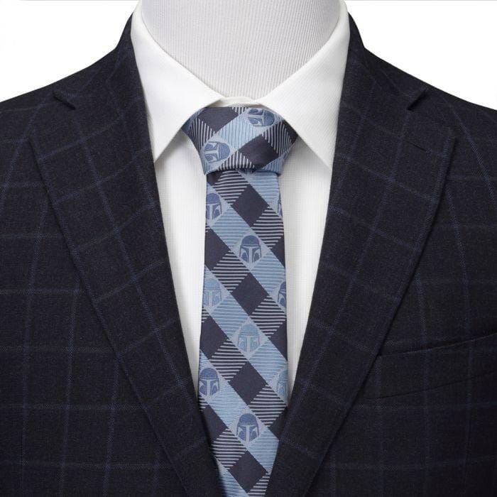 Star Wars Mando Helmet Check Blue Men's Tie Ties Star Wars