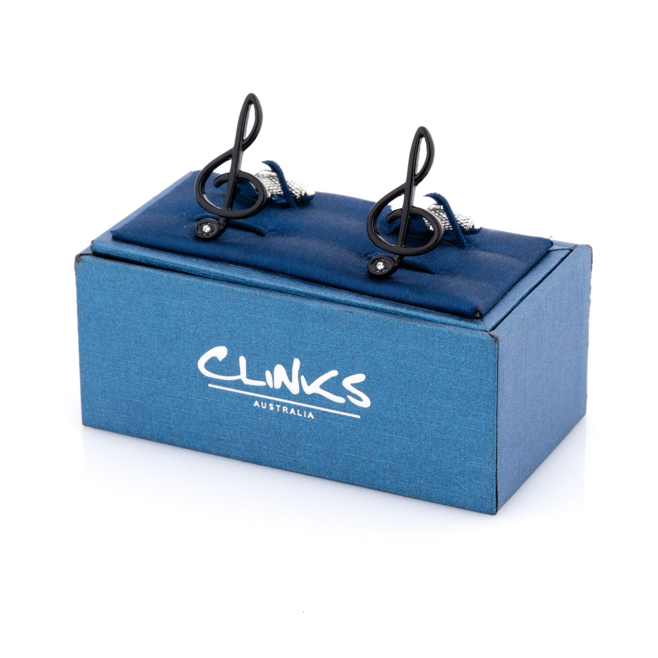 Black Treble Clef with Single Crystal Novelty Cufflinks Clinks Australia