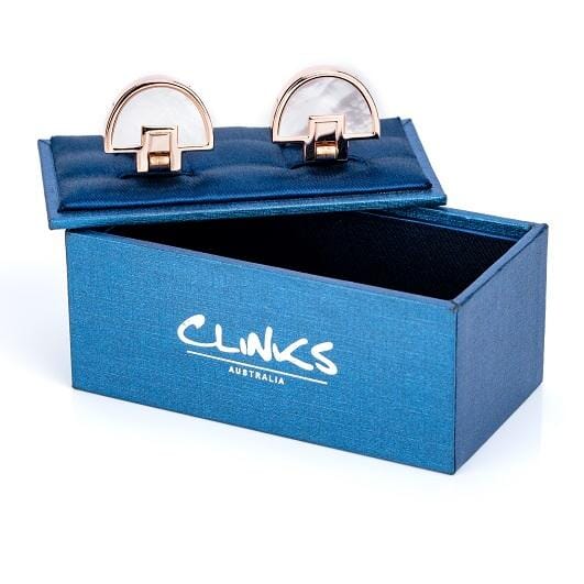 Rose Gold Mother of Pearl Half Moon Fold Flat Cufflinks Classic & Modern Cufflinks Clinks Australia