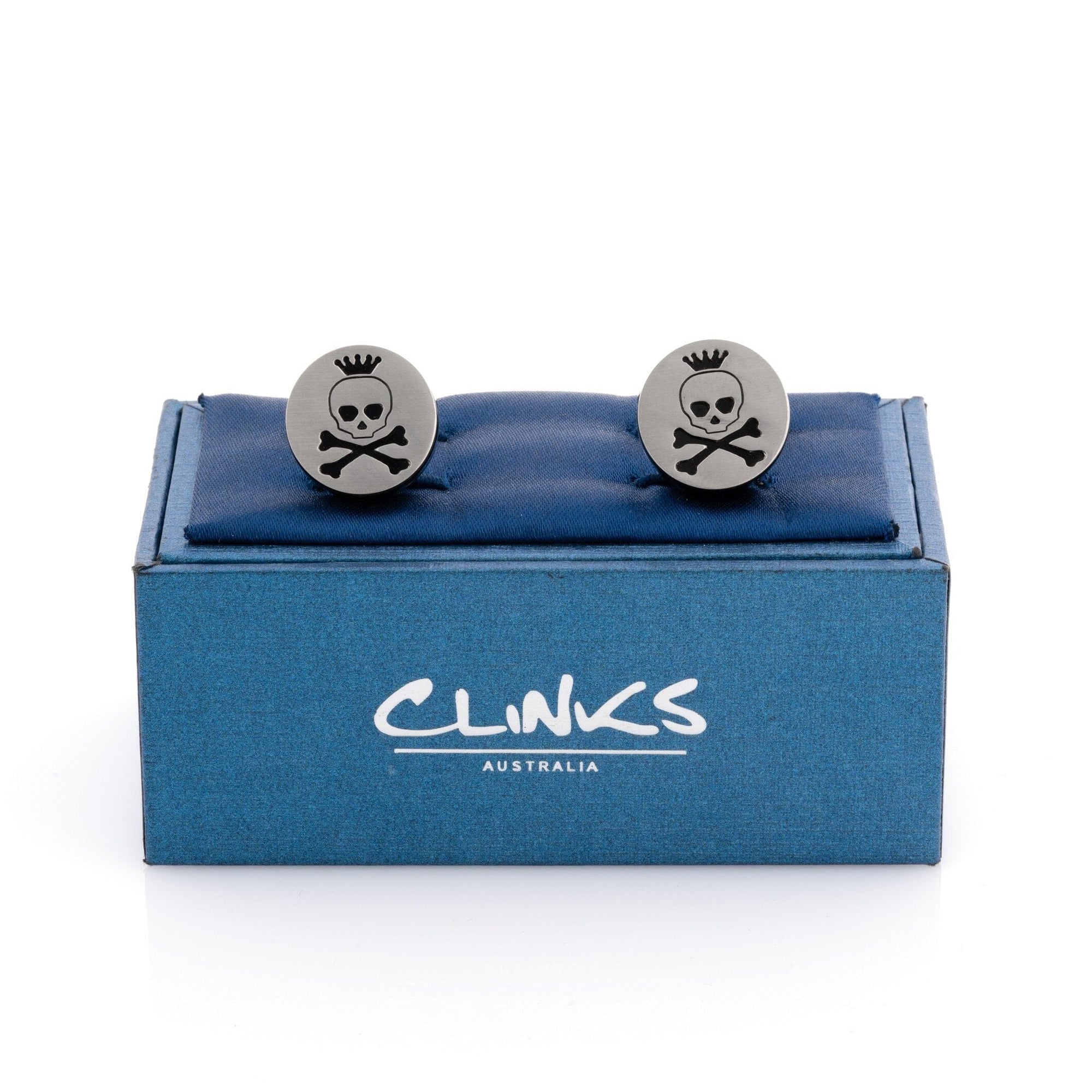 Skull and Cross Bones Silver and Black Cufflinks Novelty Cufflinks Clinks Australia