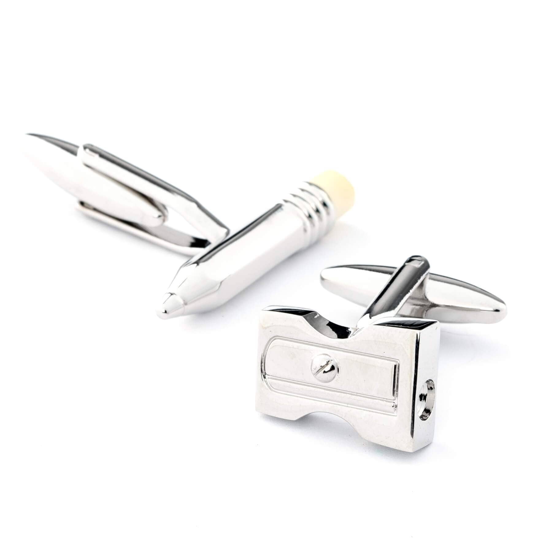 Silver Pencil and Sharpener Cufflinks Novelty Cufflinks Clinks Australia Default