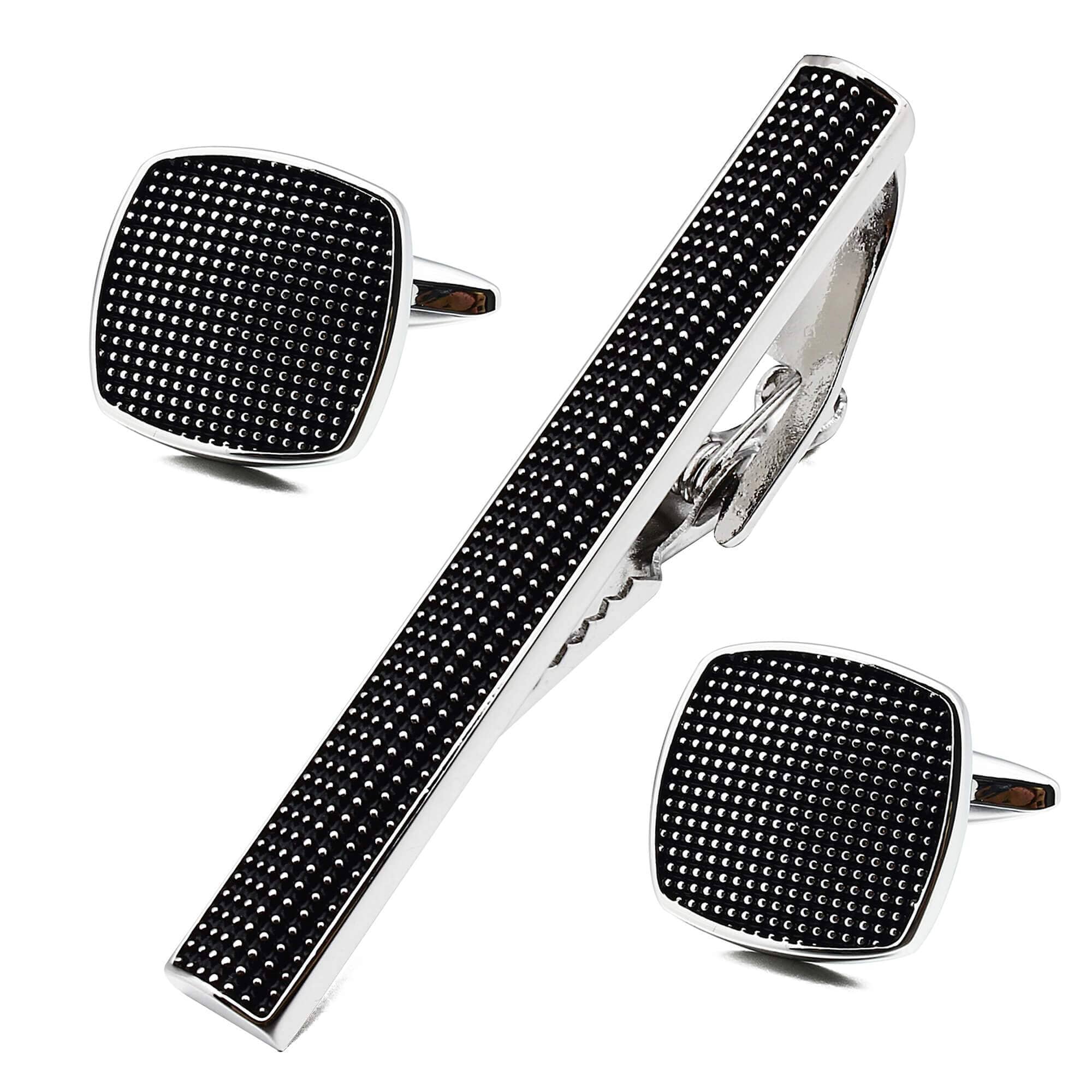 Detailed Black Cufflink and Tie Clip Set Gift Set Clinks Australia