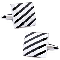 Black Diagonal Stripes on silver Cufflinks Classic & Modern Cufflinks Clinks Australia