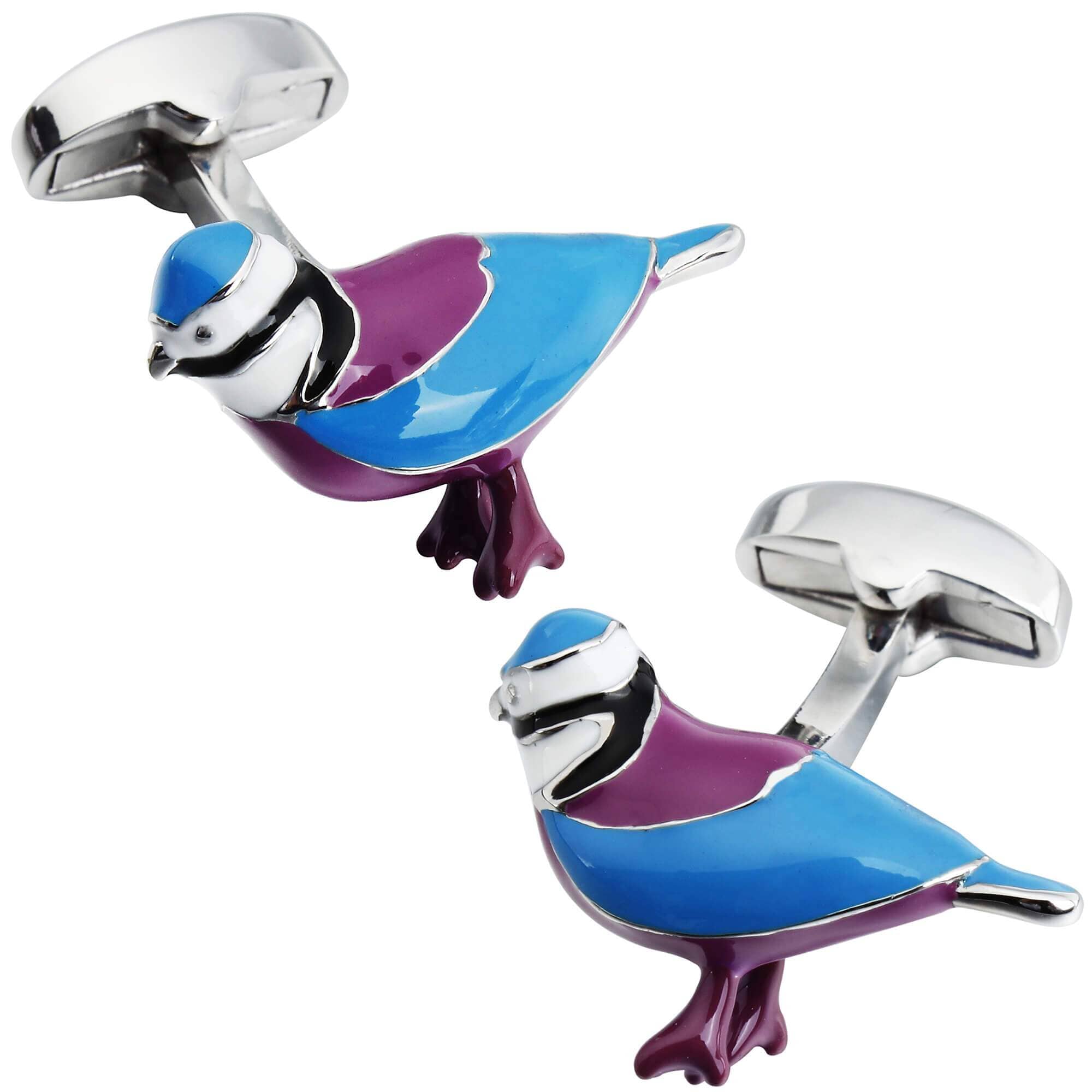 Blue Pink Birds Cufflinks and Stick Pin Set Gift Set Clinks