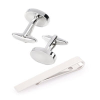 Silver Oval Engravable Cufflinks & Tie Bar Set Gift Set Clinks Australia Default