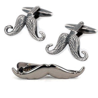 Vintage Moustache Cufflinks & Gunmetal Tie Clip Set Gift Set Clinks Australia Default