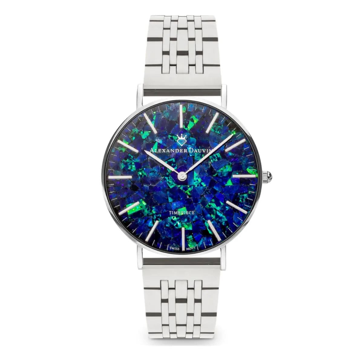 Classic Ridge Blue Swiss Opal Watch 36MM with Silver Jubilee Strap Watches Clinks