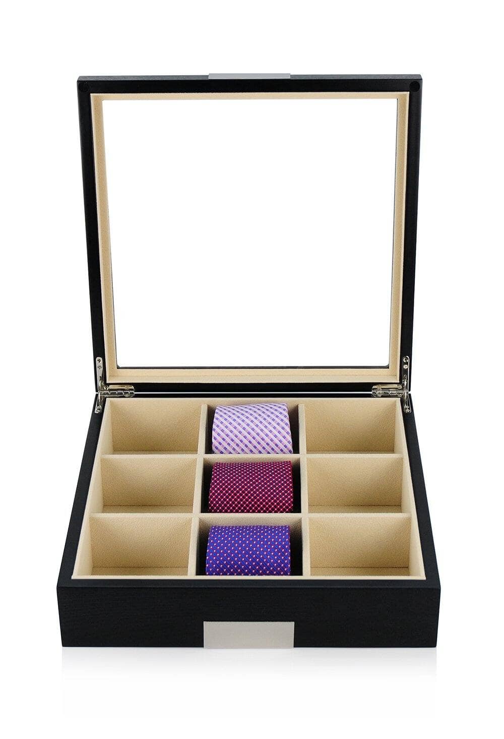 Black Wooden Tie Box for 9 Storage Boxes Clinks