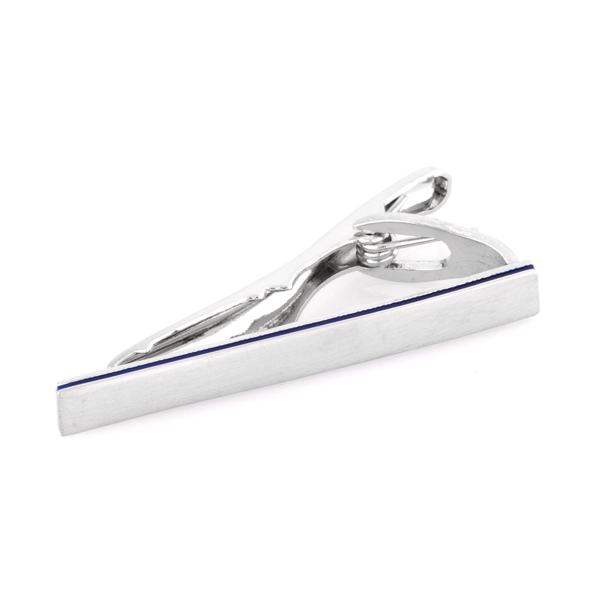 Brushed Silver with Dark Blue Edge Small Tie Clip Tie Clips Clinks Australia Brushed Silver with Dark Blue Edge Small Tie Clip