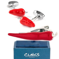 Chilli Pepper Red Cufflinks & Tie Clip Set Gift Set Clinks Australia