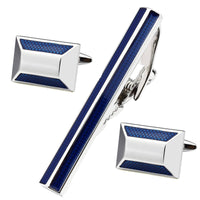 Textured Blue and Silver Cufflink and Tie Clip Set Gift Set Clinks Australia
