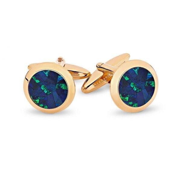 Australian Round Opal Cufflinks (Blue with Rose Gold) Classic & Modern Cufflinks Clinks Australia Default