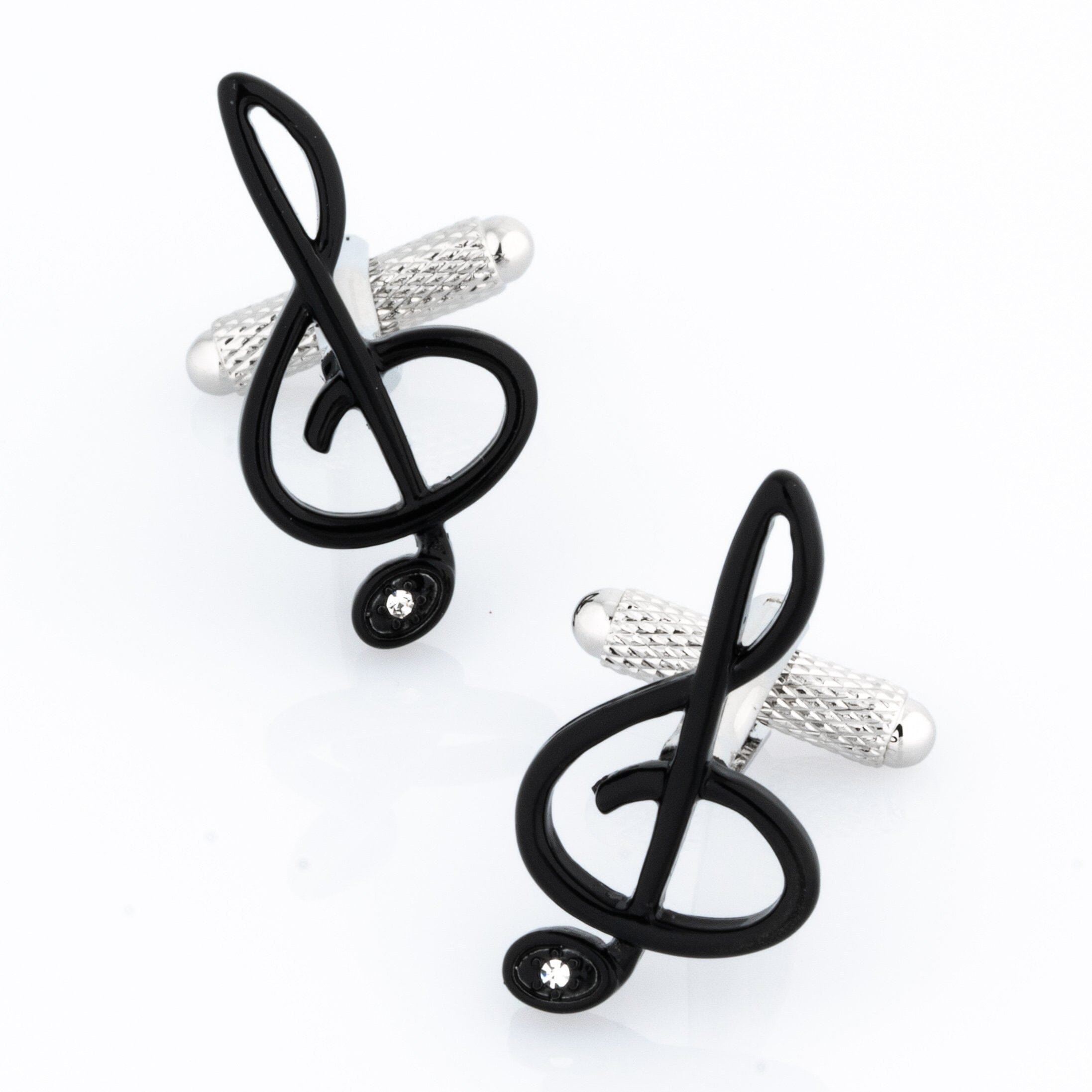 Black Treble Clef with Single Crystal Novelty Cufflinks Clinks Australia Black Treble Clef with Single Crystal