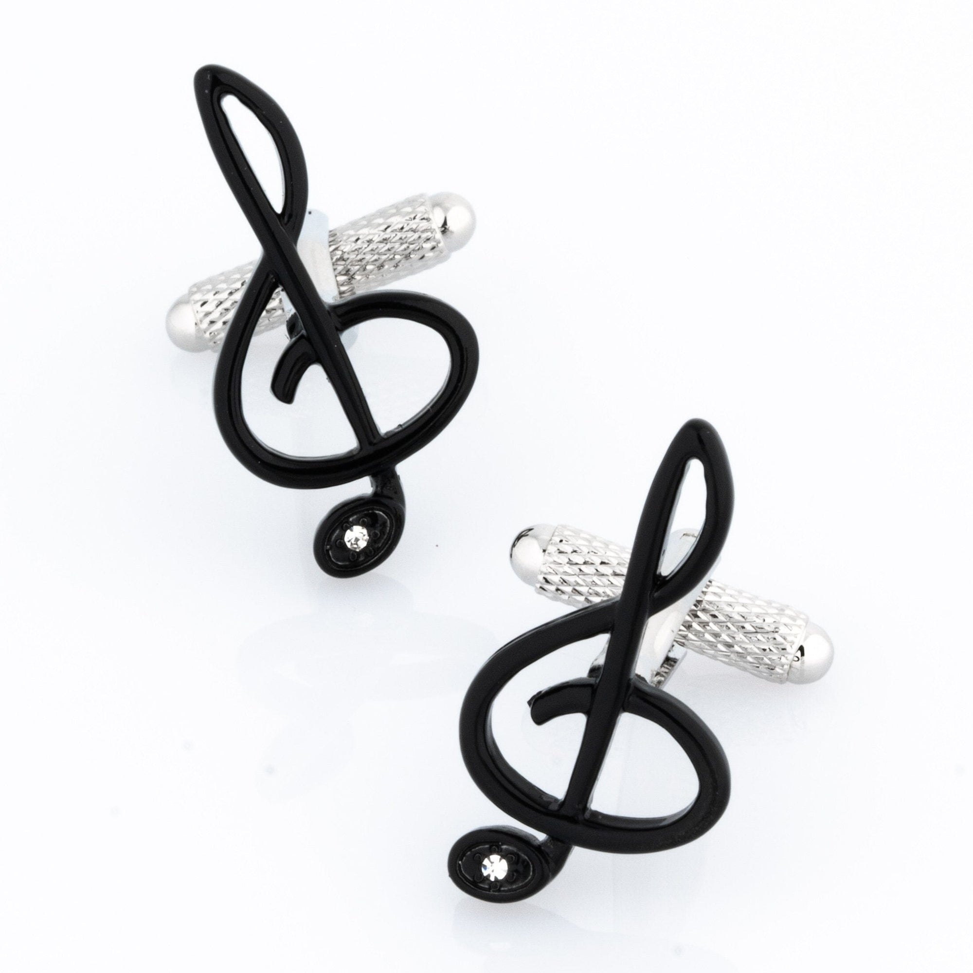 Black Treble Clef with Single Crystal Novelty Cufflinks Clinks Australia Black Treble Clef with Single Crystal