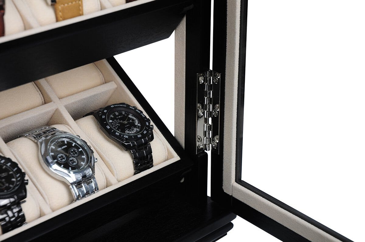 Black Wooden Watch Cabinet for 18 watches Watch Boxes Clinks