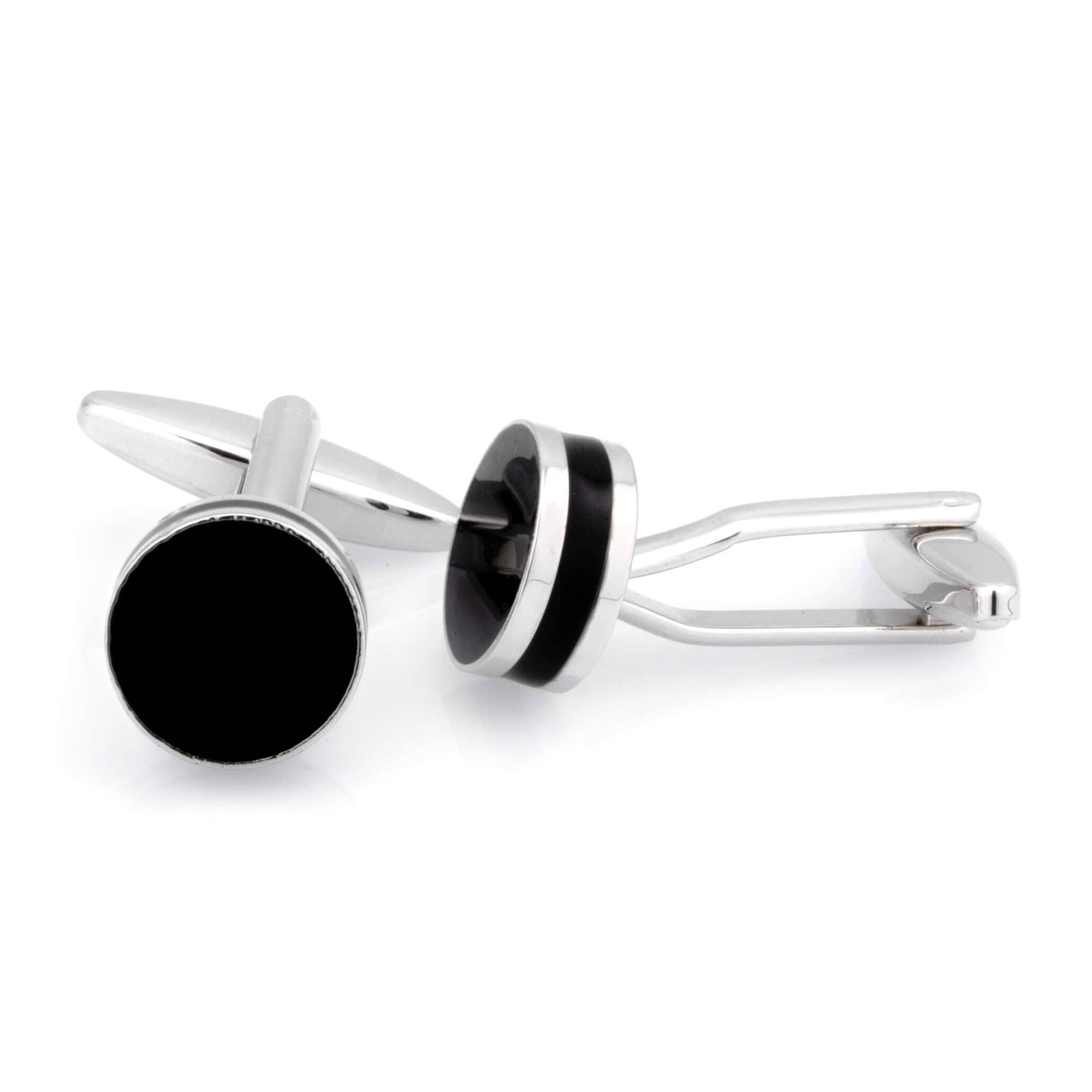 Round Black Silver II Cufflinks Classic & Modern Cufflinks Clinks Australia