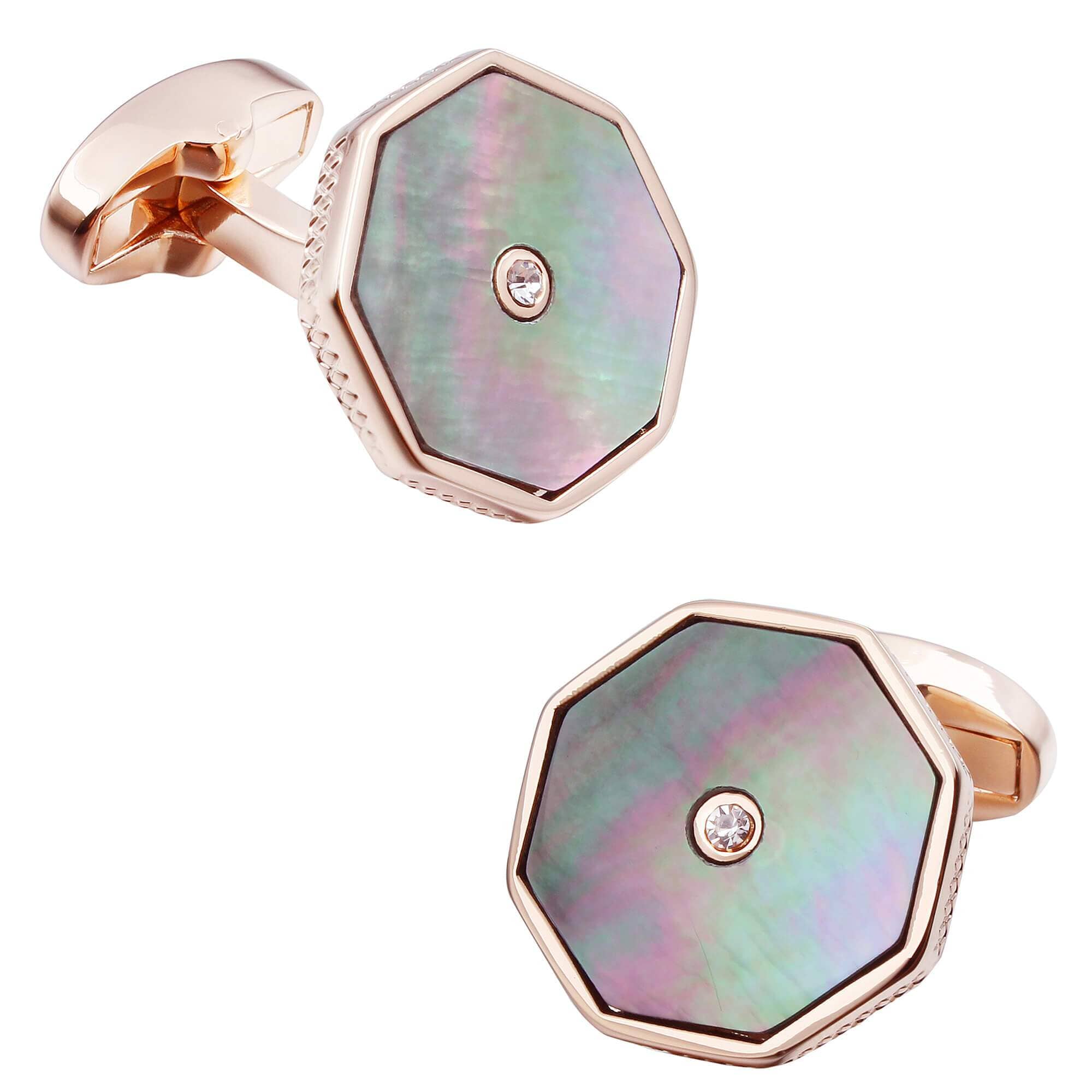 Black Mother of Pearl with Crystal in Rose Gold Cufflinks Classic & Modern Cufflinks Clinks Australia 