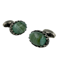 Green Agate in Antique Silver Cufflinks Classic & Modern Cufflinks Clinks Australia