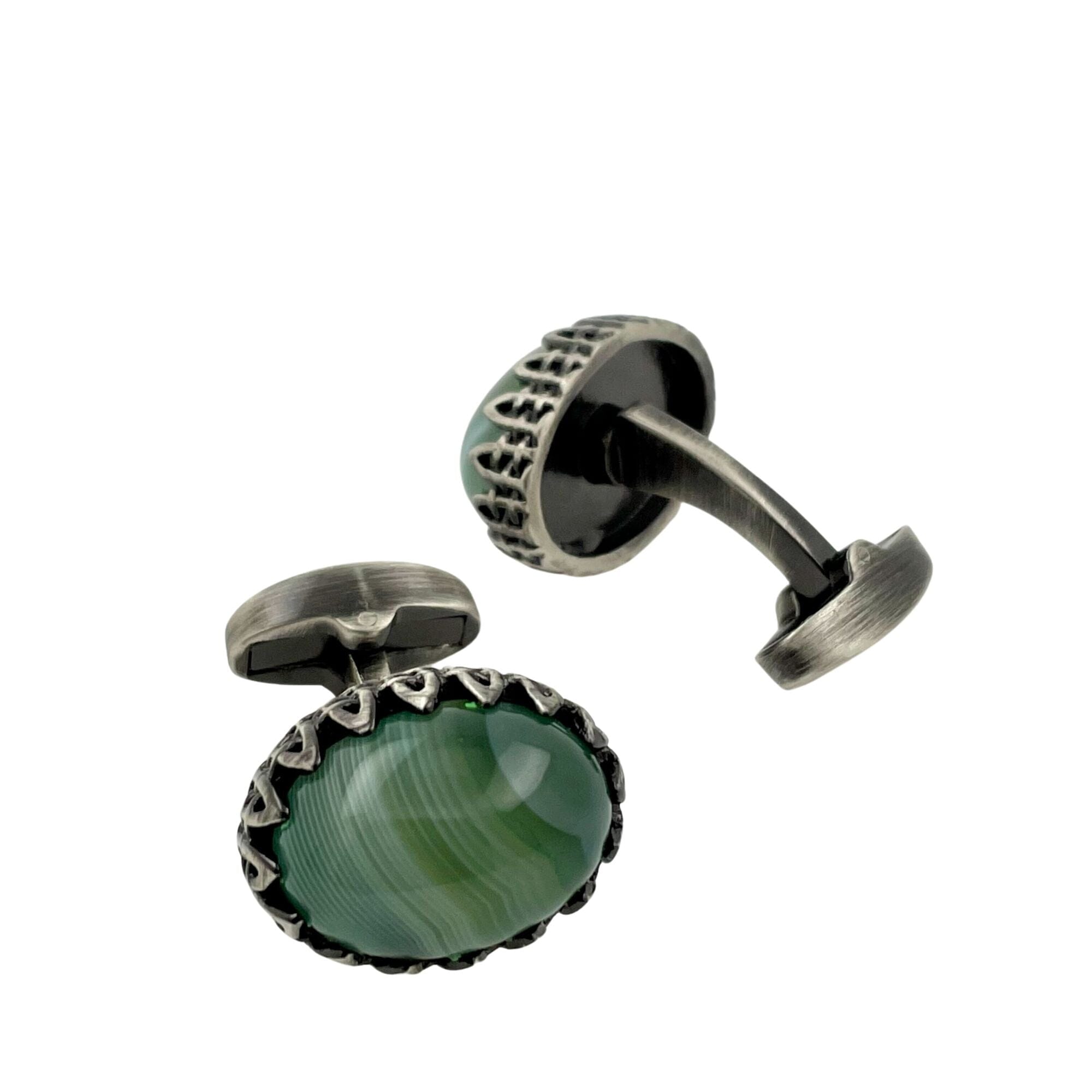 Green Agate in Antique Silver Cufflinks Classic & Modern Cufflinks Clinks Australia