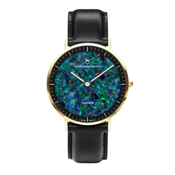 Roland Pedy Red Swiss Opal Watch 40MM with Black Leather Strap Watches Clinks