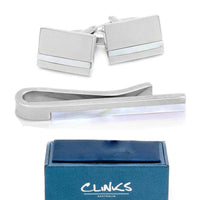 Silver Mother of Pearl Cufflinks & Tie Bar Set Gift Set Clinks Australia