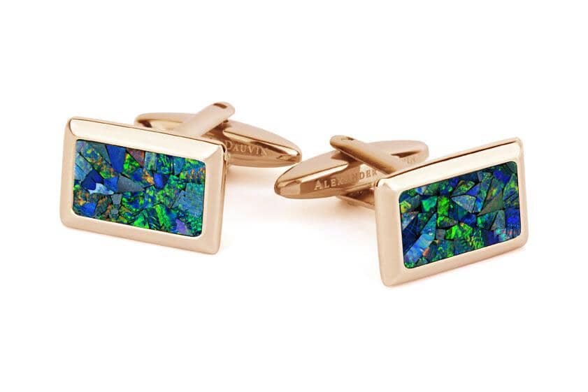 Australian Rectangle Opal Cufflinks (Green Rose Gold) Classic & Modern Cufflinks Clinks Australia