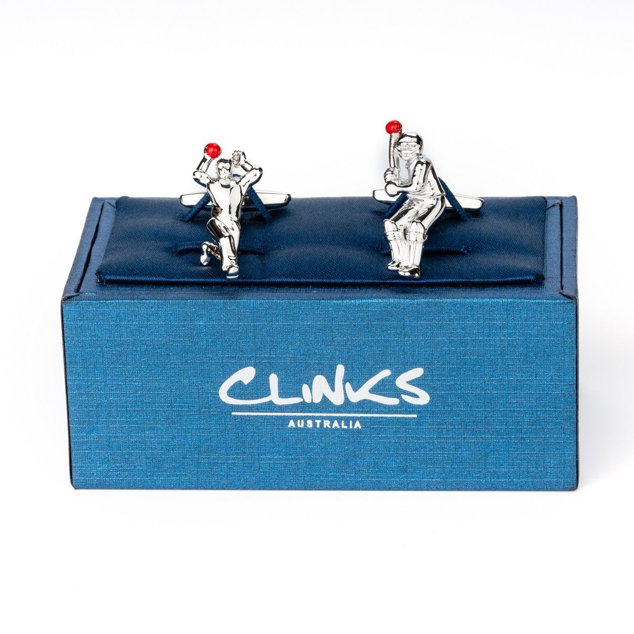 Cricket Bowler and Batter Silver Cufflinks Novelty Cufflinks Clinks Australia