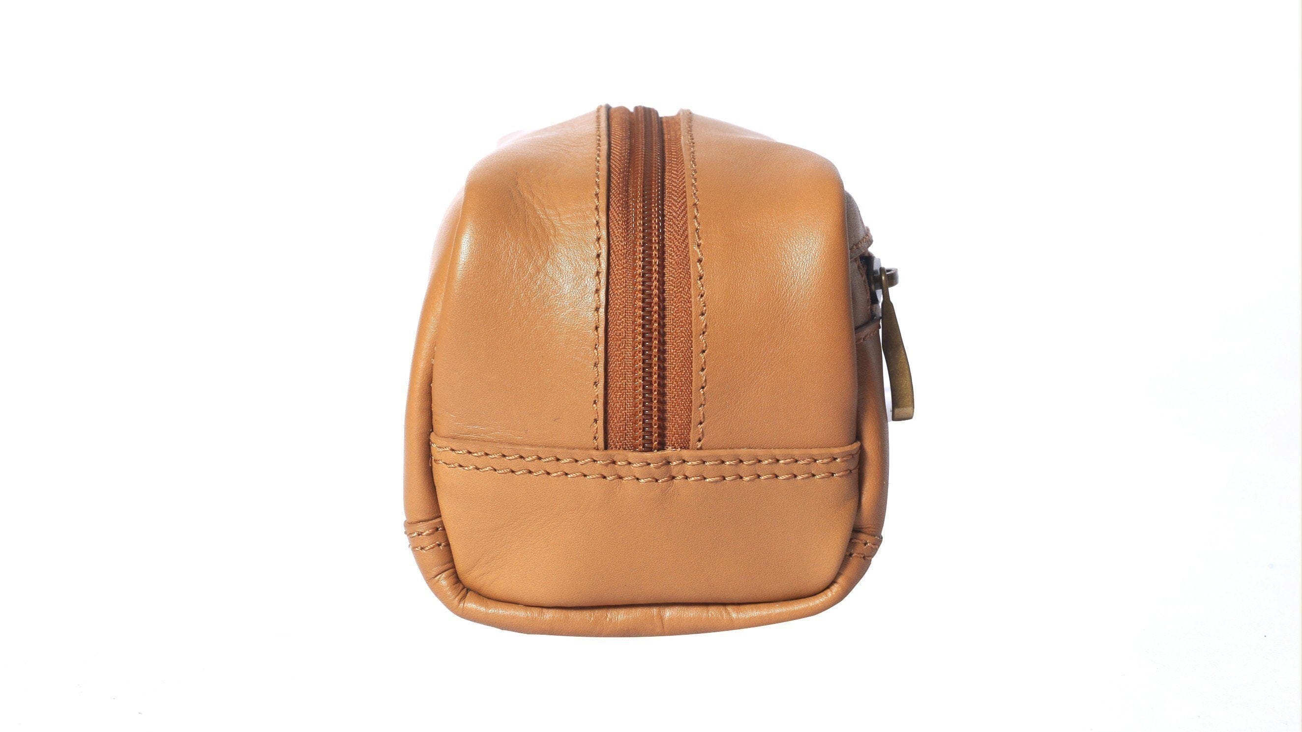Small Leather Toiletry Bag in Tan Leather Accessories Clinks Australia